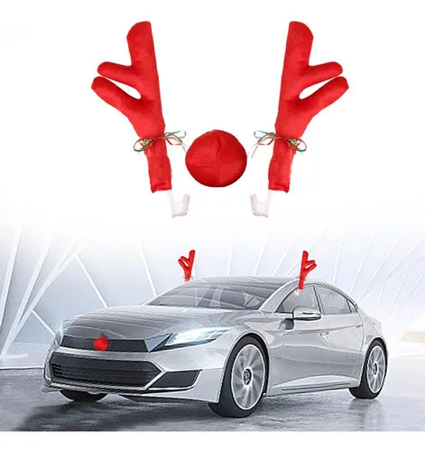 Set Navideño para Carro – Cuernos de Reno + Nariz Roja